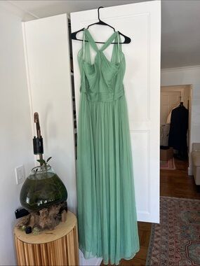 HALSTON HERITAGE NWT Maxi Dress in MEADOW Green with Twist-Strap Detail CKP16046